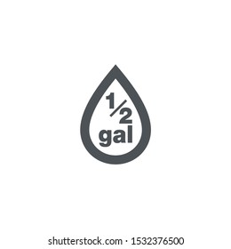 0.5 gal sign (mark) estimated volumes gallons. Vector symbol packaging, labels used in the US for prepacked foods drinks different gallons and quarts. 0.5 gal vol single icon isolated white background
