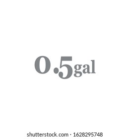0.5 gal sign (mark) estimated volumes gallons. Vector symbol packaging, labels used in the US for prepacked foods drinks different gallons and quarts. 0.5 gal vol single icon isolated white background
