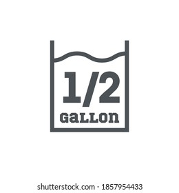 0.5 gal sign (mark) estimated volumes gallons. Vector symbol packaging, labels used in the US for prepacked foods drinks different gallons and quarts. 0.5 gal vol single icon isolated white background