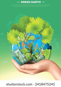 05 June, World Environment day concept 3d design. 3d World map with Environment day text and background illustration. image green teco grow together concept save earth poster modern money concept
