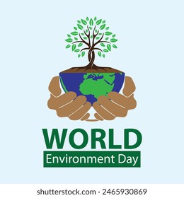 05 June, World Environment day concept design. World map with Environment day text and background illustration.