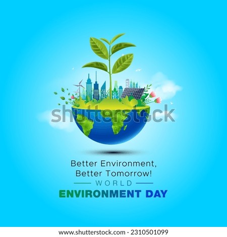 05 June, World Environment day concept 3d design. 3d World map with Environment day text and background illustration.