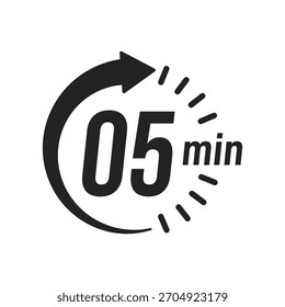 05 minutos Timer, relógio, cronômetro ícones isolados. Símbolo de timer de contagem regressiva. Hora de cozimento do rótulo. Temporizador de minutos, Medida de tempo, Cronômetro, Alarme, Temporizador de cozinha, rótulo, adesivo, selo. Ilustração vetorial