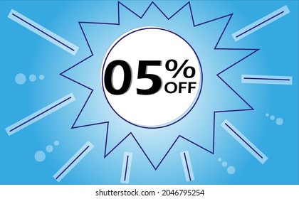 05 percent off. Blue banner with explosion for offers, promotion and discounts.