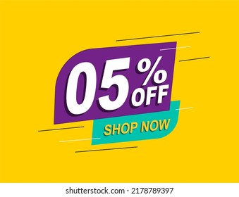 05 PERCENT OFF. PURPLE AND BLUE BANNER WITH FLOATING BALLOON PROMOTIONS