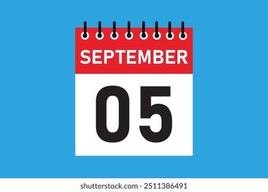 05 september . 5th september  professional modern exclusive daily calendar design. Meeting schedule flat icon icon design. White and red color paper. White,black color text. Vector illustration eps 10
