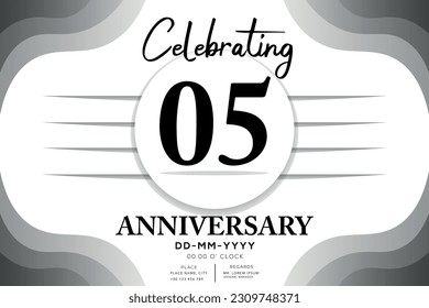  05 años aniversario estilo de logotipo de color negro plano con letras a mano sobre fondo blanco