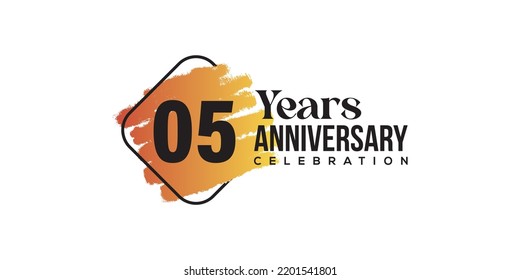 05 years anniversary celebration with orange brush and square isolated on white background for celebration event