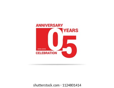 05 Years Anniversary celebration simple red design logo type. silhouette number inside white box vector illustration. 