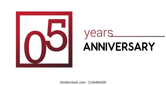 05 years anniversary design logotype with red color in square isolated on white background for anniversary celebration 

