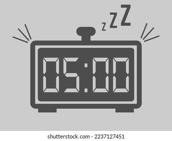 05:00 hours digital alarm clock. Vector with alarm clock marking time. Design for telling time with sleep icon