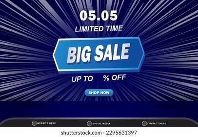 05.05 limited big sale discount template banner with blank space for product sale with abstract gradient dark blue background design
