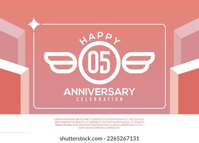 05th year anniversary design letter with wing sign concept template design on pink background abstract illustration