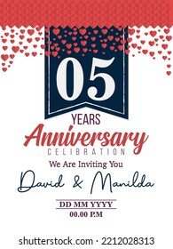 05th Years Anniversary Logo Celebration With Love for celebration event, birthday, wedding, greeting card, and invitation
