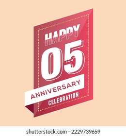 05th years anniversary logo template on brown background. celebrating whitenumbers with whiteribbon vector and confetti isolated design elements
