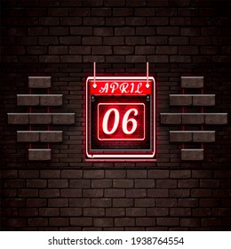 06 April calendar icon, vector illustration, on Bricks background