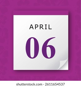 06 April. Purple vector daily calendar icon. Date and time, day, month.