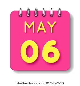 06 day of the month. 06 May. Cute calendar daily icon. Date day week Sunday, Monday, Tuesday, Wednesday, Thursday, Friday, Saturday.