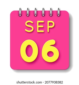 06 day of the month. 06 September. Cute calendar daily icon. Date day week Sunday, Monday, Tuesday, Wednesday, Thursday, Friday, Saturday.