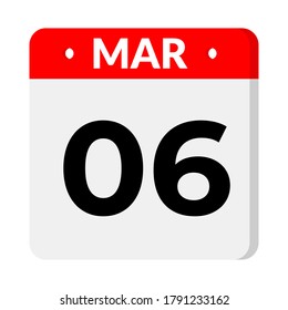06 March calendar icon, vector illustration