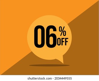 06% off. Banner with six percent discount on a yellow square balloon.  