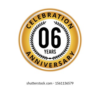 06 years anniversary badge. Vector and illustration. gold and black design