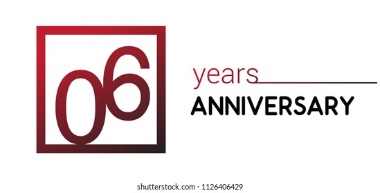 06 years anniversary design logotype with red color in square isolated on white background for anniversary celebration 
