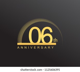06 years anniversary logotype with single line golden color and golden ring for anniversary celebration