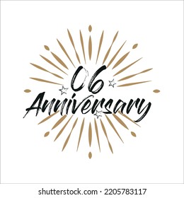 06 years anniversary retro vector emblem isolated template. Vintage logo 06th years with ribbon and fireworks on white background
