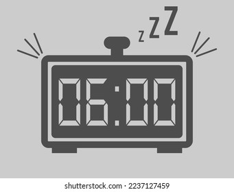 06:00 hours digital alarm clock. Vector with alarm clock marking time. Design for telling time with sleep icon