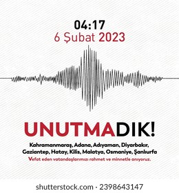 Unutmadık. 06.02.2023 Büyük Deprem Şubat Depremi Kahramanmaraş depremi. translation:  February 6, 2023, with mercy and gratitude.