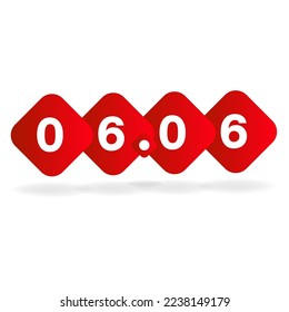 06.06 White numbers in a red square sign on a white background, promotion date 6 month 6