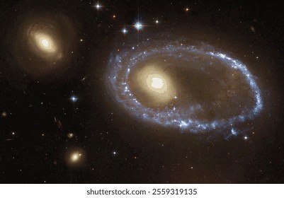 AM 0644-741. A lenticular ring-shaped galaxy without a jumper, located about 300 million light-years away in the constellation of the Flying Fish.