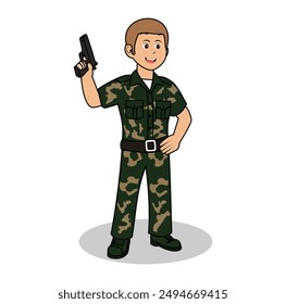 069 Caricatura Ejército Hombre Ilustración vectorial