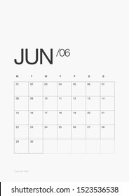 06-JUNE - Minimal Daily Planner 2020 Year Design Printable and Customizable Vector Template. Calendar 2020 Modern Design 13 Pages with + Cover.