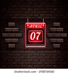07 April calendar icon, vector illustration, on Bricks background