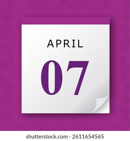 07 April. Purple vector daily calendar icon. Date and time, day, month.