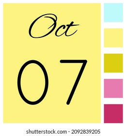 07 Tage des Monats. Oktober. Tägliches Icon des Cute-Kalenders. Tag Woche Sonntag, Montag, Dienstag, Mittwoch, Donnerstag, Freitag, Samstag.