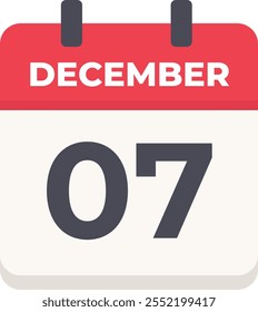 07 December- Daily Calendar Icon in flat design style red and white