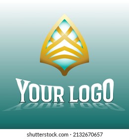 07 Logo Islamic Gold and Blue Dome Vector Format. Like Game Style Mode. Blue Turqoise Background. Popular Shape for your Islamic Brand Identity, Mosque, Agency, and so forth