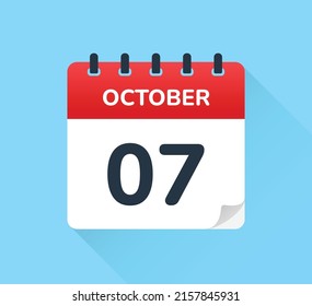 07 October calendar page icon vector illustration. 