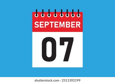 07 september . 7th september  professional modern exclusive daily calendar design. Meeting schedule flat icon icon design. White and red color paper. White,black color text. Vector illustration eps 10