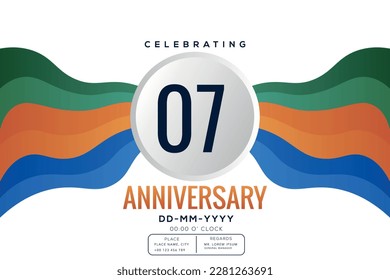 07 years anniversary celebration logo template isolated on white background abstract colorful ribbon vector design