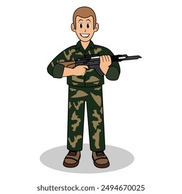 070 Caricatura Ejército Hombre Ilustración vectorial