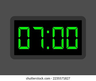 reloj digital de 07:00 horas. Diseño de reloj de alarma para el horario. Icono de temporizador con números digitales para citas y negocios