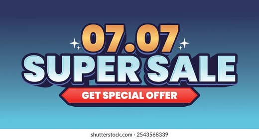 07.07 Super Sale banner with bold 'Get Special Offer' text on a blue gradient background. Perfect for e-commerce promotions with eye-catching colors and modern style.