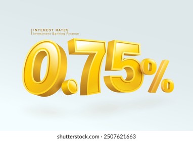 0,75 Prozent Kreditzins oder -einlage, Investment Banking, Home-Kredit, 3D-Nummer 0,75 Prozent oder Sonderangebot einzeln auf weißem Hintergrund, Vektorgrafik-Dateivorlage.