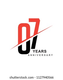 07th anniversary logo red and black swoosh design isolated on white background for anniversary celebration.