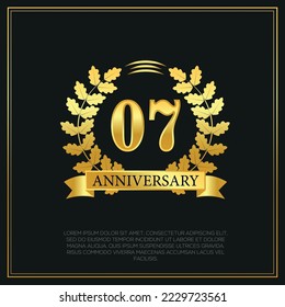 07th Year anniversary celebration background.  Golden numbers with gold ribbon, vector design.
