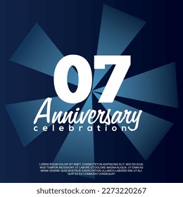 07th year anniversary celebration vector template design illustration with white text elegant blue shiny background.	